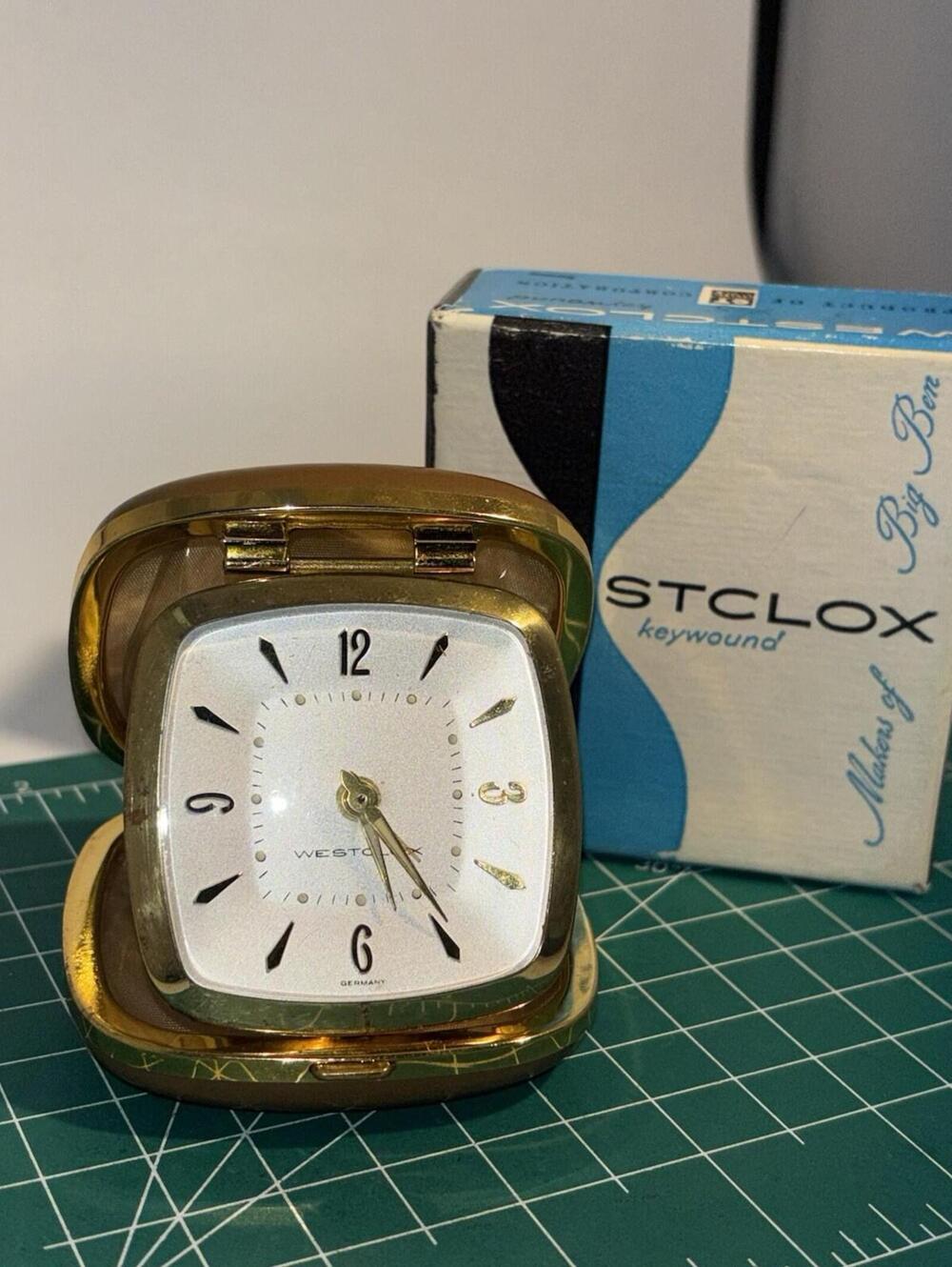 Vintage Retro MCM Westclox Keywound Travel Alarm Clock - Works